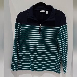Sport Savvy Nautical Striped Half Zip Pullover Top – Navy/Green/White XS